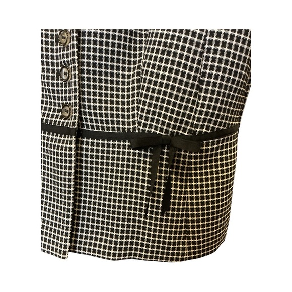 Sweet Suit Black White Checkered Peplum Blouse Top Jacket Collared Retro Chic 12 - Picture 10 of 11